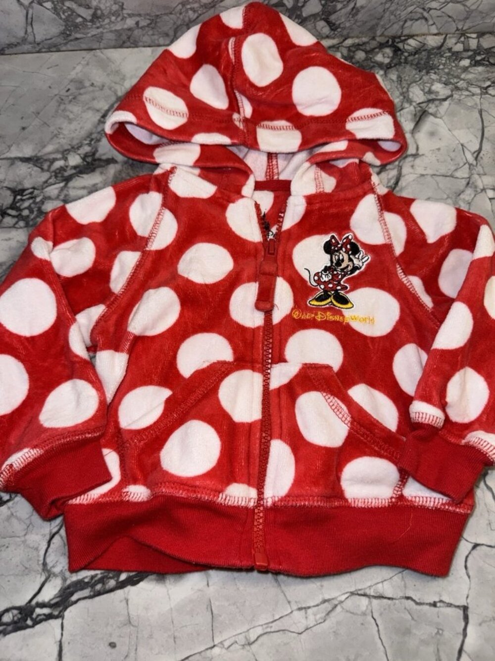 Disney Parks 12 Months Baby Girl Velour Zip Up Minnie Mouse Hooded Jacket